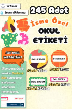 Okul Etiketi Desenli Kalem Defter Etiketi Özel İsim Yazılabilen Etiket 245 Adet İsim Etiketi