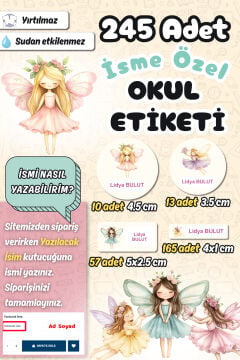 Okul Etiketi Renkli Peri Kızları Kalem Defter Etiketi Özel İsim Yazılabilen Etiket 245 Adet İsim Etiketi