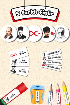 Okul Etiketi Atatürk Temalı Kalem Defter Etiketi Özel İsim Yazılabilen Etiket 245 Adet İsim Etiketi