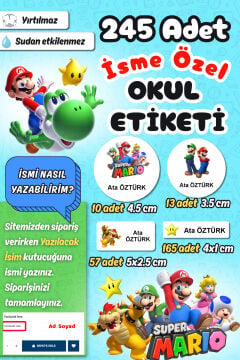 Okul Etiketi Super Mario Kalem Defter Etiketi Özel İsim Yazılabilen Etiket 245 Adet İsim Etiketi
