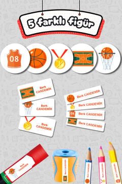 Okul Etiketi Basketbol Temalı Kalem Defter Etiketi Özel İsim Yazılabilen Etiket 245 Adet İsim Etiketi