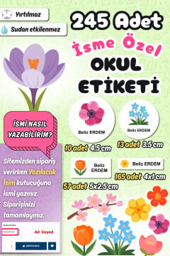 Okul Etiketi Çiçek Temalı Kalem Defter Etiketi Özel İsim Yazılabilen Etiket 245 Adet İsim Etiketi