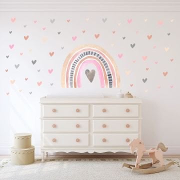 Pembeli Suluboya Gökkuşağı ve Kalpler Sticker Set