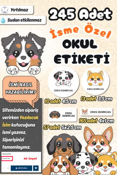 Okul Etiketi Sevimli Köpekler Kalem Defter Etiketi Özel İsim Yazılabilen Etiket 245 Adet İsim Etiketi