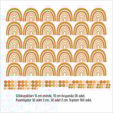 Turuncu Kahverengi Gökkuşakları ve Puantiyeler Sticker Set