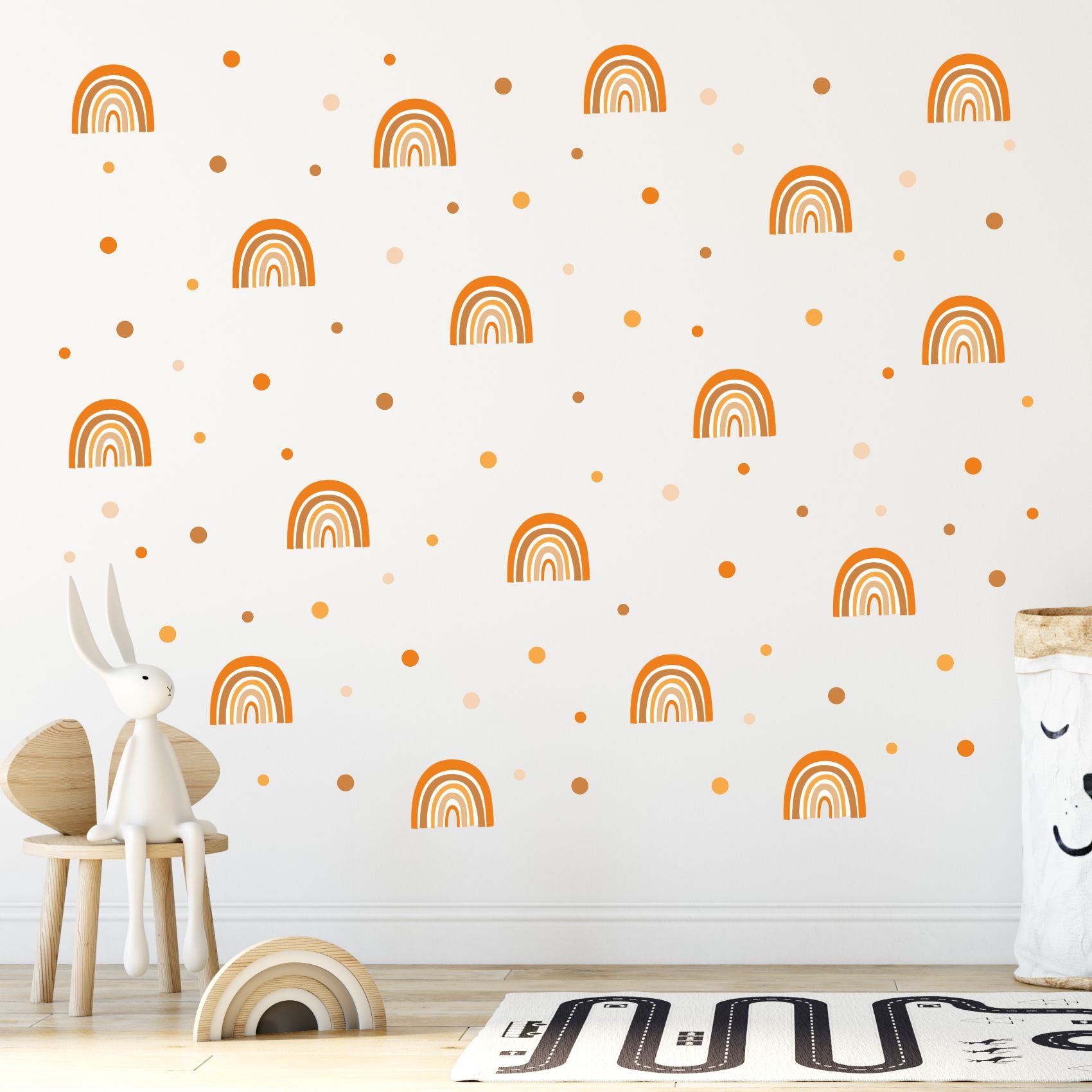 Turuncu Kahverengi Gökkuşakları ve Puantiyeler Sticker Set