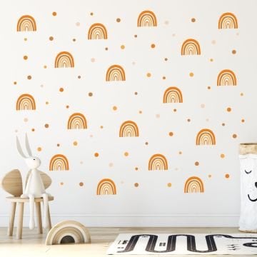 Turuncu Kahverengi Gökkuşakları ve Puantiyeler Sticker Set