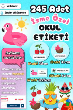 Okul Etiketi Yaz Temalı Kalem Defter Etiketi Özel İsim Yazılabilen Etiket 245 Adet İsim Etiketi