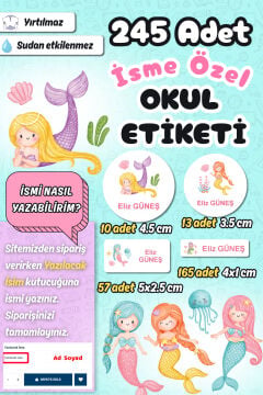Okul Etiketi Deniz Kızları Kalem Defter Etiketi Özel İsim Yazılabilen Etiket 245 Adet İsim Etiketi