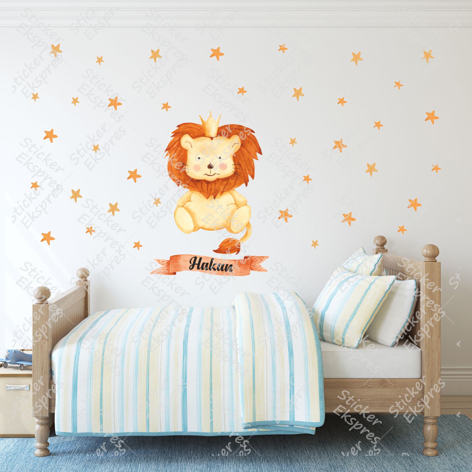 İsme Özel Aslan ve Yıldızlar Sticker Set