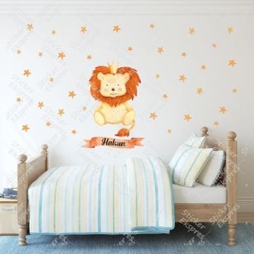 İsme Özel Aslan ve Yıldızlar Sticker Set
