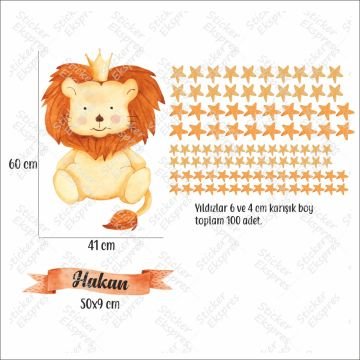 İsme Özel Aslan ve Yıldızlar Sticker Set