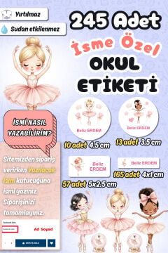 Okul Etiketi Balerinler Temalı Kalem Defter Etiketi Özel İsim Yazılabilen Etiket 245 Adet İsim Etiketi