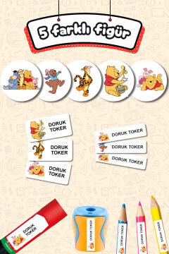Okul Etiketi Winnie The Pooh Kalem Defter Etiketi Özel İsim Yazılabilen Etiket 245 Adet İsim Etiketi