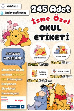 Okul Etiketi Winnie The Pooh Kalem Defter Etiketi Özel İsim Yazılabilen Etiket 245 Adet İsim Etiketi