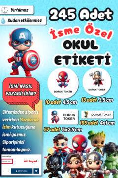 Okul Etiketi Avengers Yenilmezler Temalı Kalem Defter Etiketi Özel İsim Yazılabilen Etiket 245 Adet İsim Etiketi