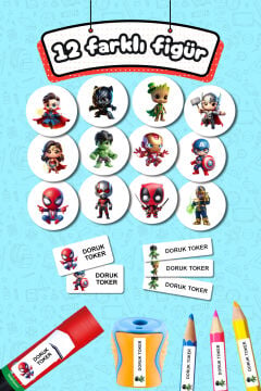 Okul Etiketi Avengers Yenilmezler Temalı Kalem Defter Etiketi Özel İsim Yazılabilen Etiket 245 Adet İsim Etiketi