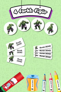 Okul Etiketi Hulk Temalı Kalem Defter Etiketi Özel İsim Yazılabilen Etiket 245 Adet İsim Etiketi