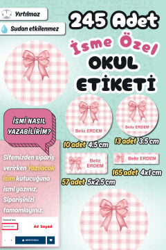 Okul Etiketi Kurdeleli Ekose Kalem Defter Etiketi Özel İsim Yazılabilen Etiket 245 Adet İsim Etiketi
