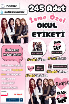 Okul Etiketi Black Pink Kalem Defter Etiketi Özel İsim Yazılabilen Etiket 245 Adet İsim Etiketi