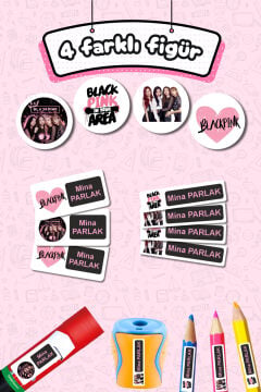 Okul Etiketi Black Pink Kalem Defter Etiketi Özel İsim Yazılabilen Etiket 245 Adet İsim Etiketi