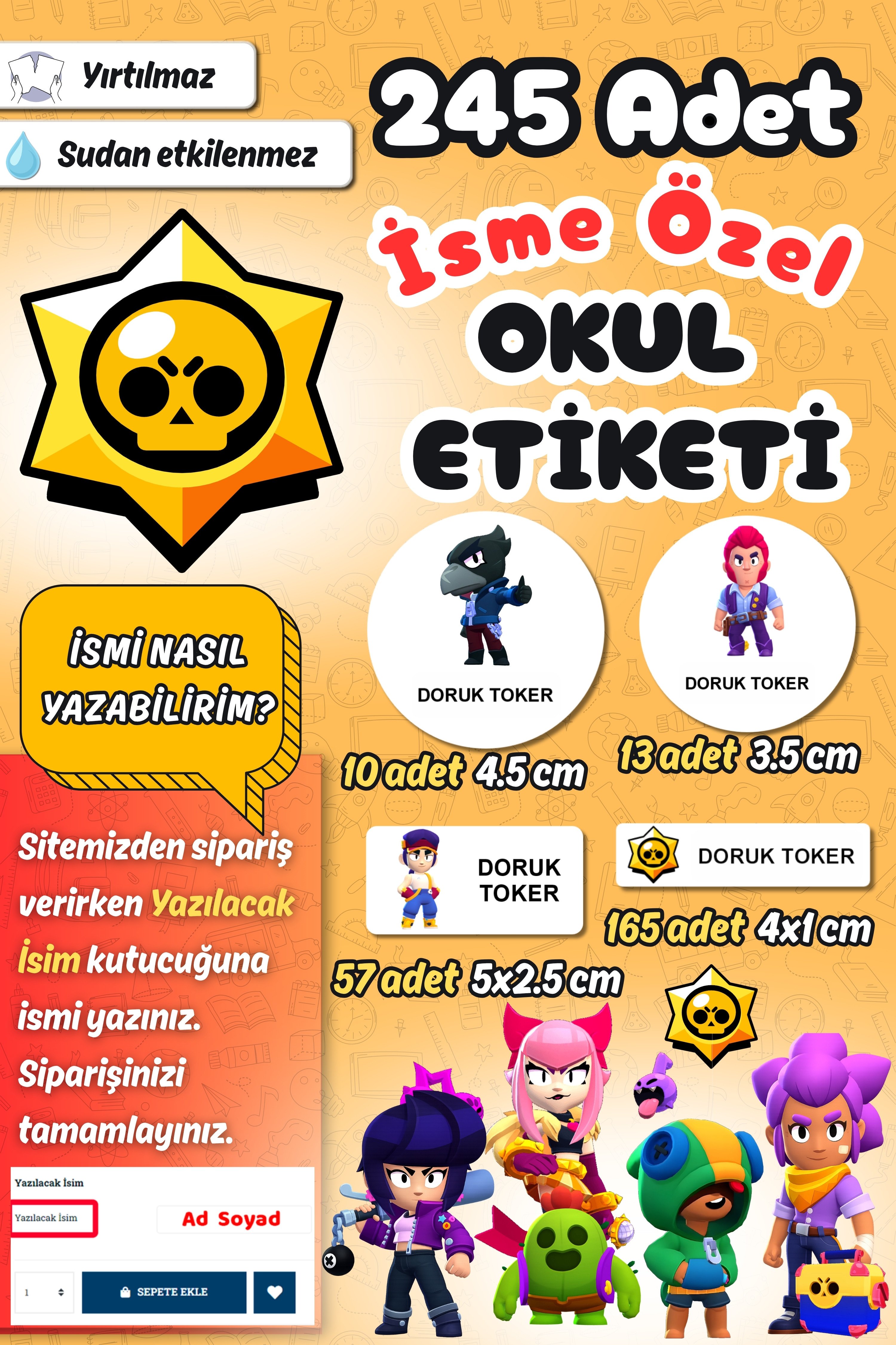 Okul Etiketi Yeni Brawl Stars Kalem Defter Etiketi Özel İsim Yazılabilen Etiket 245 Adet İsim Etiketi