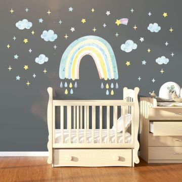Mavili Gökkuşağı Bulut Damlacık Yıldız Sticker Set