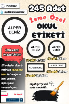 Okul Etiketi Siyah Çerçeveli Sade Kalem Defter Etiketi Özel İsim Yazılabilen Etiket 245 Adet İsim Etiketi