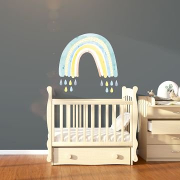 Mavili Yağmur Damlacıklı Gökkuşağı Sticker Set