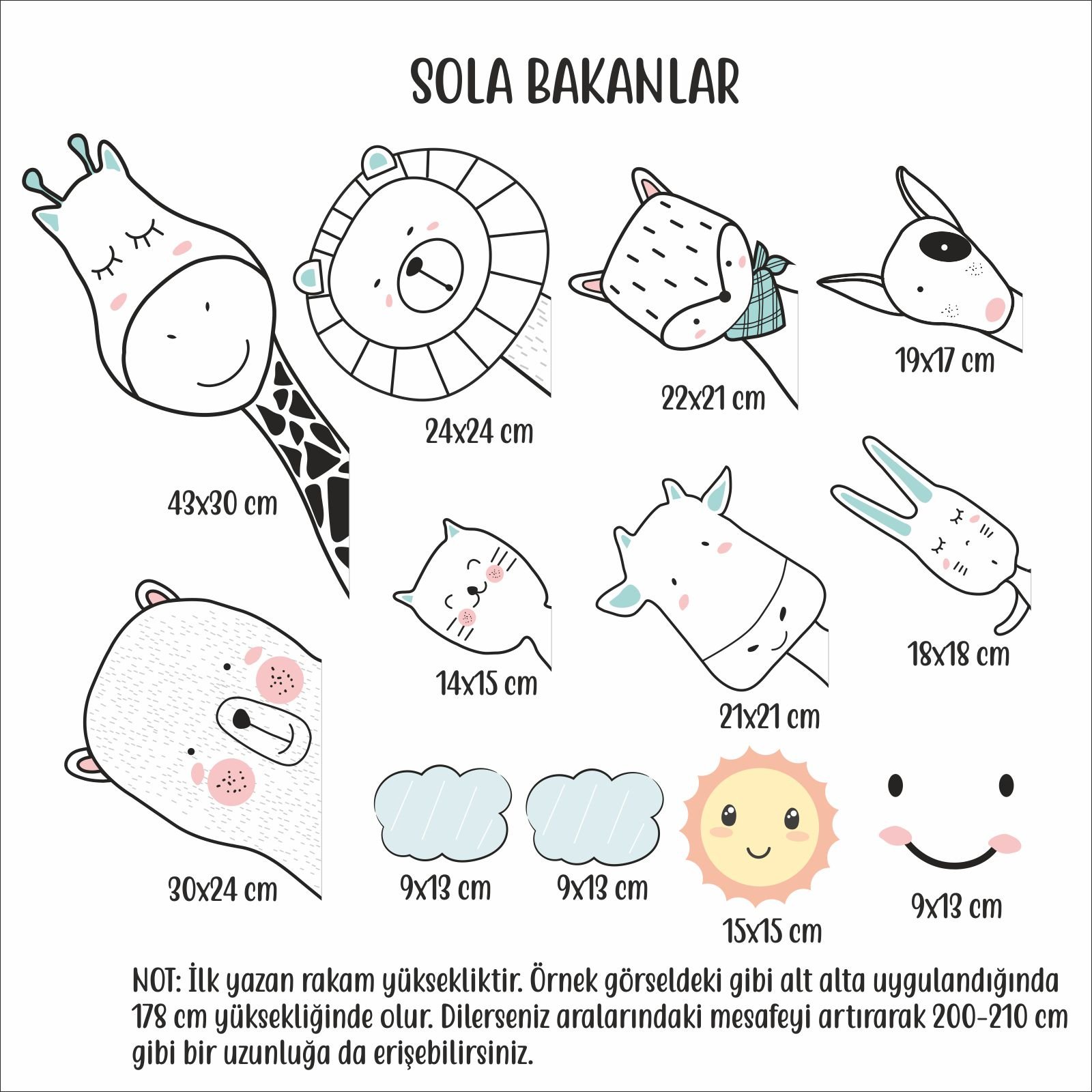 Sevimli Hayvan Arkadaşlar Sticker Set Sola Baksın