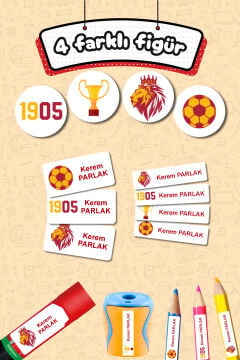 Okul Etiketi Sarı Kırmızı Futbol Kalem Defter Etiketi Özel İsim Yazılabilen Etiket 245 Adet İsim Etiketi