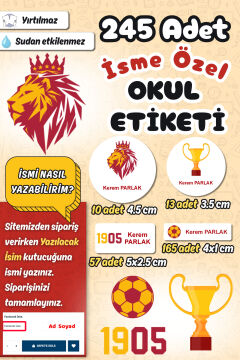 Okul Etiketi Sarı Kırmızı Futbol Kalem Defter Etiketi Özel İsim Yazılabilen Etiket 245 Adet İsim Etiketi
