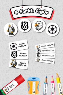 Okul Etiketi Siyah Beyaz Futbol Kalem Defter Etiketi Özel İsim Yazılabilen Etiket 245 Adet İsim Etiketi