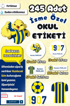 Okul Etiketi Sarı Lacivert Futbol Kalem Defter Etiketi Özel İsim Yazılabilen Etiket 245 Adet İsim Etiketi