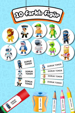 Okul Etiketi Stumble Guys Kalem Defter Etiketi Özel İsim Yazılabilen Etiket 245 Adet İsim Etiketi