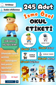 Okul Etiketi Stumble Guys Kalem Defter Etiketi Özel İsim Yazılabilen Etiket 245 Adet İsim Etiketi
