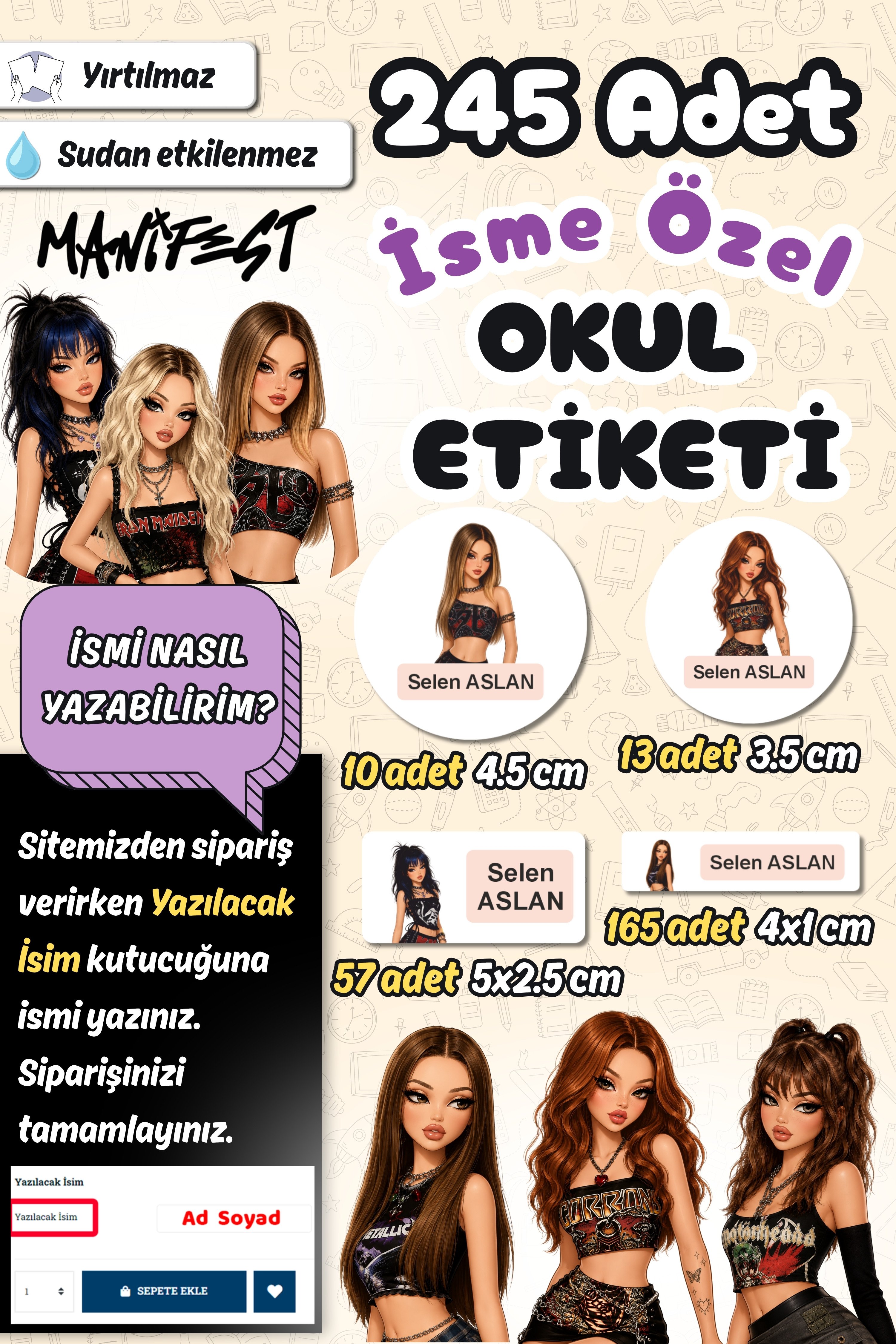 Okul Etiketi Yeni Manifest Kalem Defter Etiketi Özel İsim Yazılabilen Etiket 245 Adet İsim Etiketi
