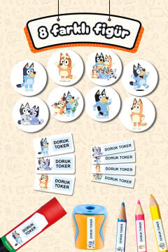 Okul Etiketi Yeni Bluey Kalem Defter Etiketi Özel İsim Yazılabilen Etiket 245 Adet İsim Etiketi