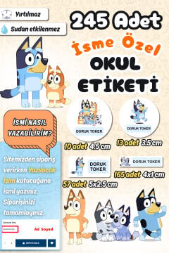 Okul Etiketi Yeni Bluey Kalem Defter Etiketi Özel İsim Yazılabilen Etiket 245 Adet İsim Etiketi