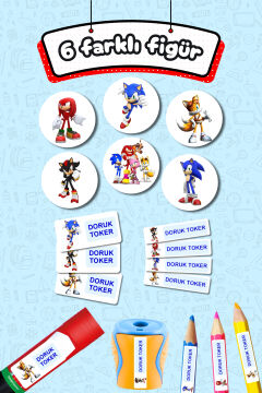 Okul Etiketi Yeni Sonic Kalem Defter Etiketi Özel İsim Yazılabilen Etiket 245 Adet İsim Etiketi
