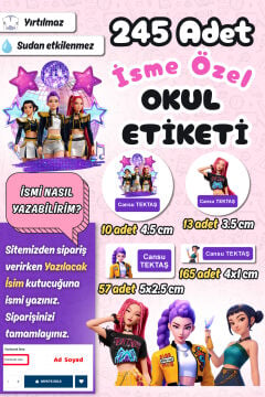 Okul Etiketi KPop Demon Hunters Kalem Defter Etiketi Özel İsim Yazılabilen Etiket 245 Adet İsim Etiketi