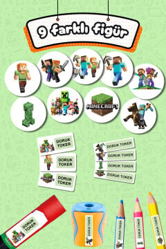 Okul Etiketi Yeni Minecraft Kalem Defter Etiketi Özel İsim Yazılabilen Etiket 245 Adet İsim Etiketi
