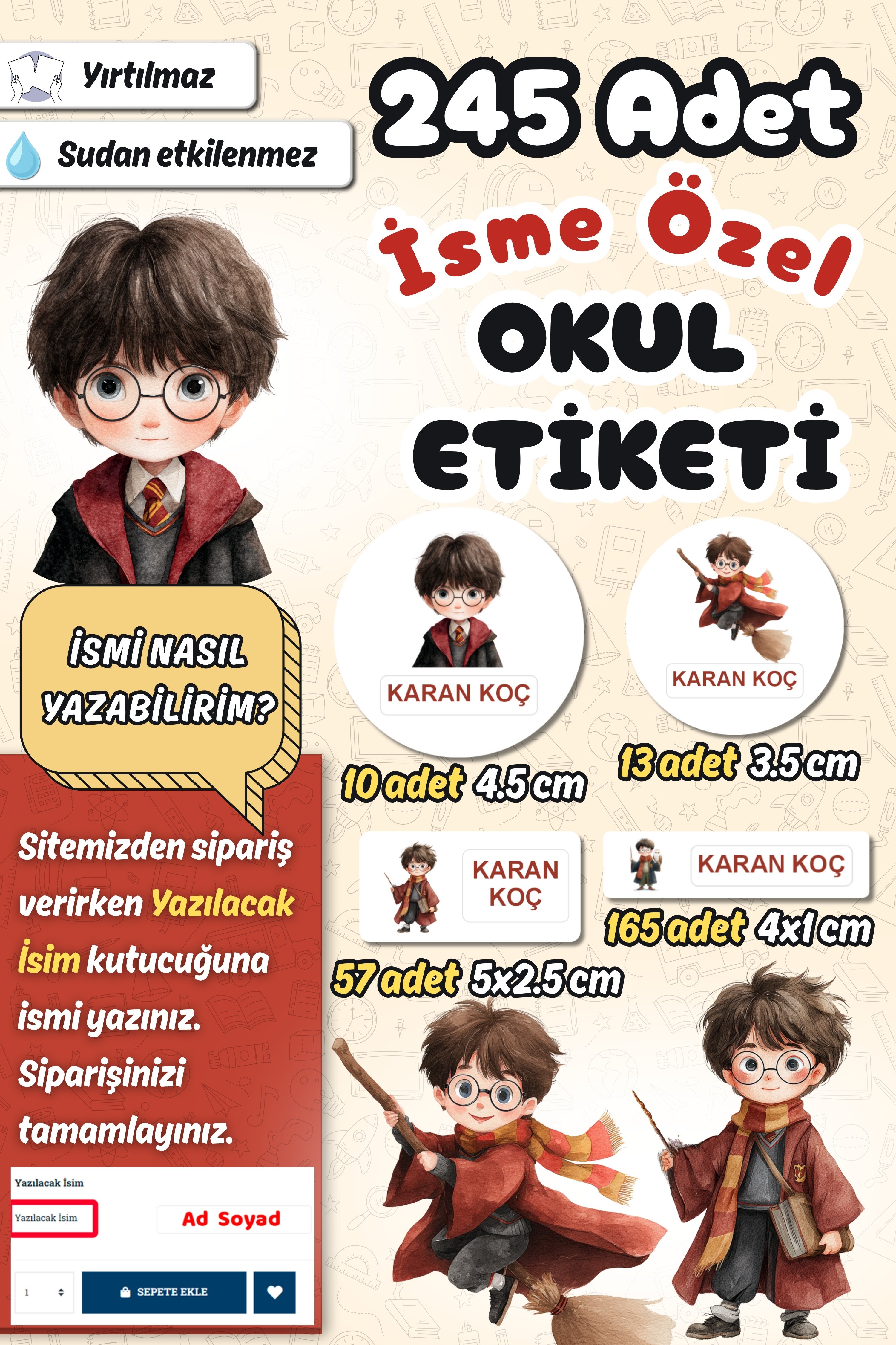 Okul Etiketi Harry Potter Temalı Kalem Defter Etiketi Özel İsim Yazılabilen Etiket 245 Adet