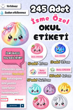 Okul Etiketi Çin Mantısı Glitter Dumpling Temalı Kalem Defter Etiketi Özel İsim Yazılabilen Etiket 245 Adet İsim Etiketi