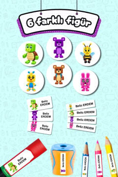 Okul Etiketi Super Bear Adventure Kalem Defter Etiketi Özel İsim Yazılabilen Etiket 245 Adet İsim Etiketi