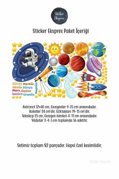 Uzay Ve Gezegenler Güneş Sistemi Çocuk Bebek Odası Okul Duvar Kapı Cam Sticker Seti