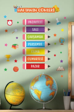 Haftanın Günleri Türkçe Yazılı Anaokulu Çocuk Odası Kreş Duvar Kapı Cam Sticker Seti