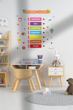 Haftanın Günleri Türkçe Yazılı Anaokulu Çocuk Odası Kreş Duvar Kapı Cam Sticker Seti