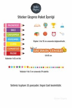 Haftanın Günleri Türkçe Yazılı Anaokulu Çocuk Odası Kreş Duvar Kapı Cam Sticker Seti