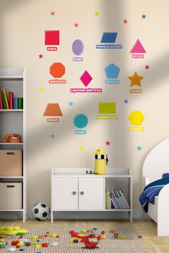 Geometrik Şekiller Eğitici Anaokulu Çocuk Odası Kreş Duvar Kapı Cam Sticker Seti